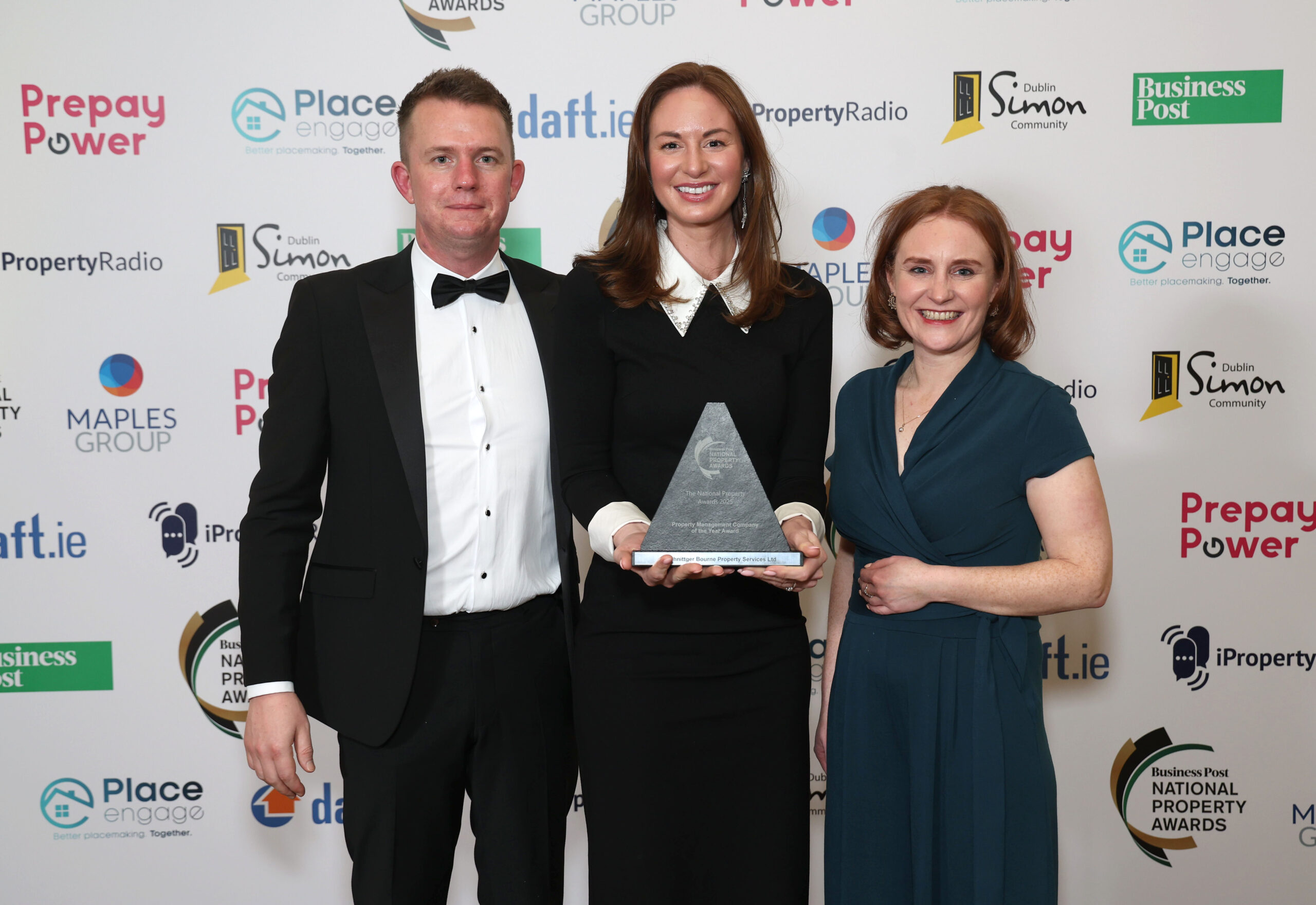 Thursday 27th February 2025; Denise Tuffy, Director of Specialist Contracting, CIF presents Schnittger Bourne with the award for Property Management Company of the Year Award at The National Property Awards 2025, Intercontinental Hotel, Dublin. Picture Credit: Damien Eagers